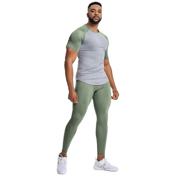 Short-sleeved fitness clothing suit men's fall high elastic quick-drying leggings sweat training running sportswear two-piece set